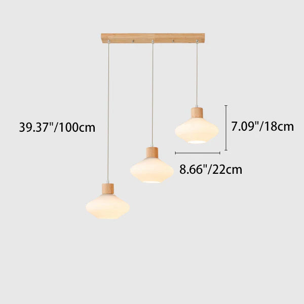 Moderne minimalistische ovale Inselleuchte aus Glas, Gummibaumholz und Metall, 1/3-flammiger Kronleuchter für das Esszimmer 