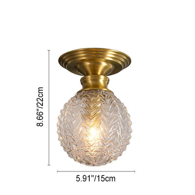 Luz de techo semi-empotrada de 1 luz con pantalla de vidrio de lujo nórdico de cobre 