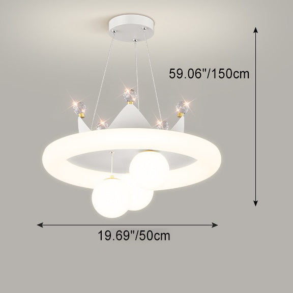 Couronne en cristal créative contemporaine, abat-jour rond PE, lustre LED pour chambre à coucher 