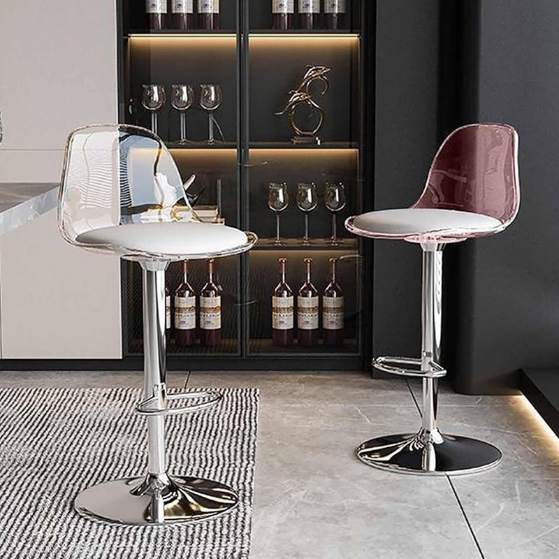 Tabouret de bar pivotant réglable contemporain scandinave avec base en métal incurvée en acrylique, dossier et repose-pieds pour la cuisine 