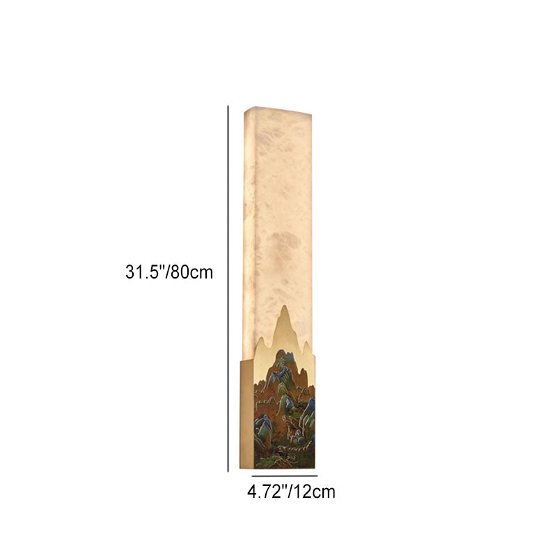 Applique murale LED rectangulaire en marbre chinois traditionnel tout-cuivre pour chambre à coucher 