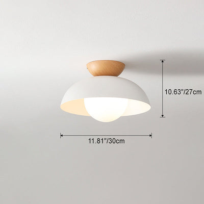 Plafonnier semi-encastré moderne minimaliste en bois et fer avec bol rond à 1 lumière pour chambre 