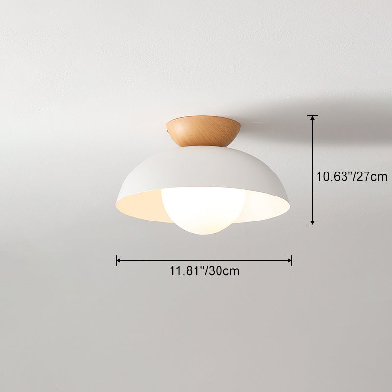 Plafonnier semi-encastré moderne minimaliste en bois et fer avec bol rond à 1 lumière pour chambre 