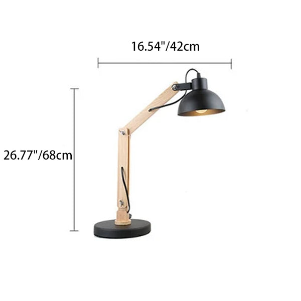 Modern Minimalist Wood Iron Round Collapsible 1-Light Table Lamp For Living Room &amp; Bedroom