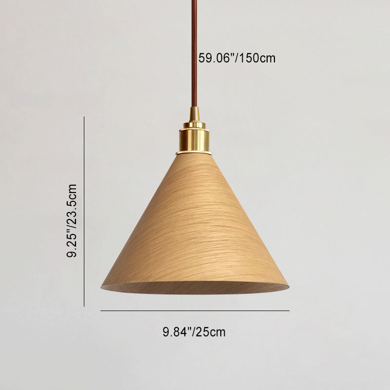 Modern Minimalist Solid Wood Cone Copper 1-Light Pendant Light For Living Room