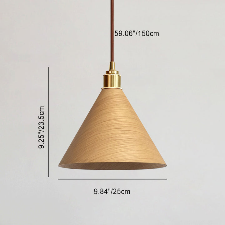 Modern Minimalist Solid Wood Cone Copper 1-Light Pendant Light For Living Room