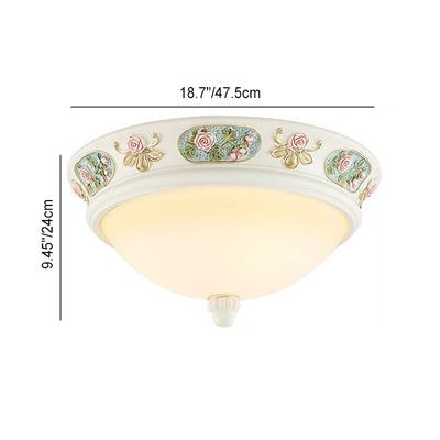 Traditional French Resin Round Lace 3/4-Light Flush Mount Ceiling Light For Bedroom