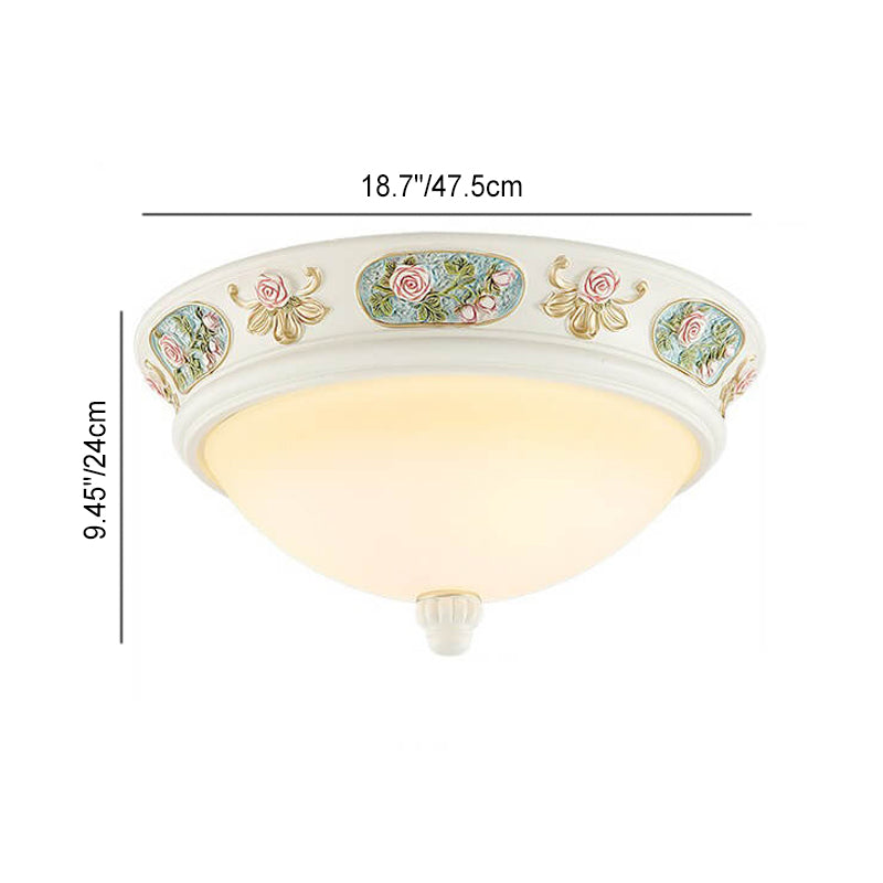 Traditional French Resin Round Lace 3/4-Light Flush Mount Ceiling Light For Bedroom