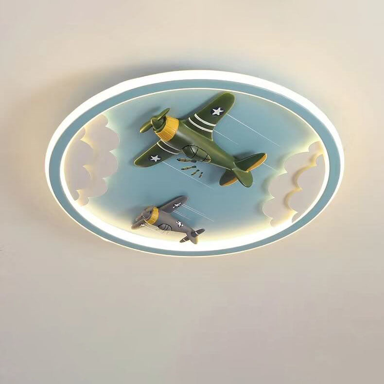 Modern Cartoon Resin Airplane Pegasus Acrylic Shade LED Kids Flush Mount Ceiling Light