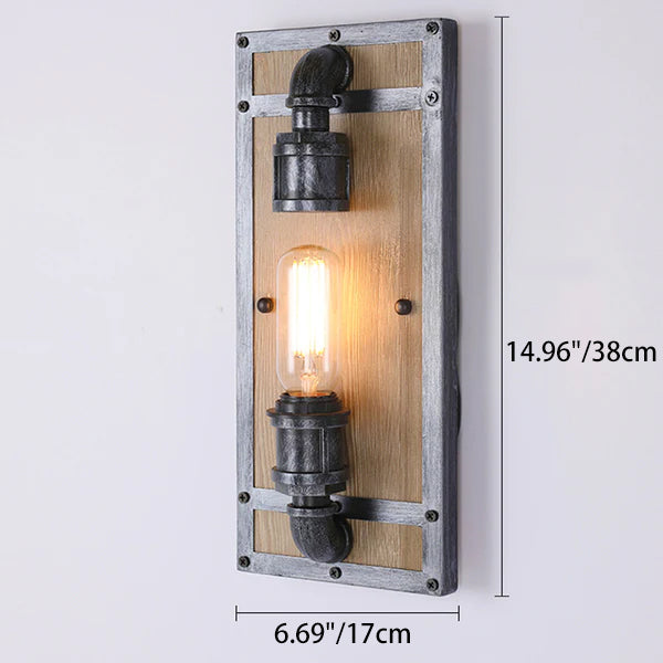 Contemporary Industrial Pine Wood Iron Cage 1-Light Wall Sconce Lamp For Living Room &amp; Bedroom