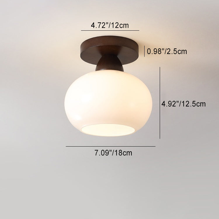 Luz de techo semiempotrada de 1 luz de vidrio y madera minimalista moderna para sala de estar 