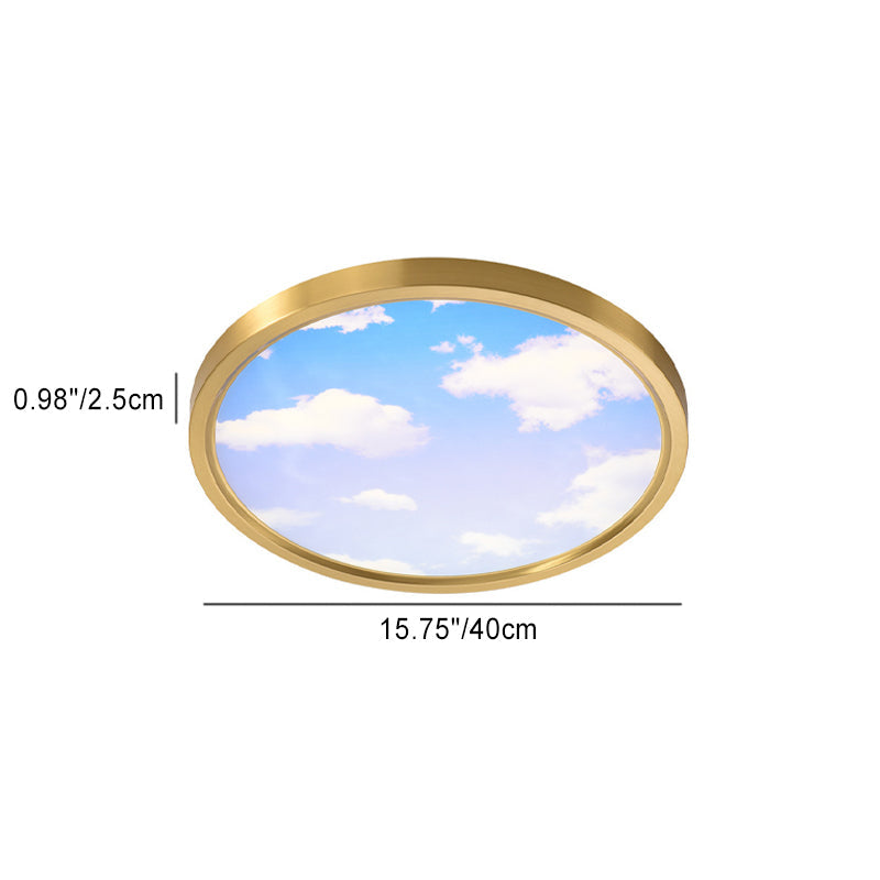 Moderne Einfachheit Vollkupfer Blauer Himmel Wolken Design Runder Acrylschirm LED Deckenleuchte für Wohnzimmer 