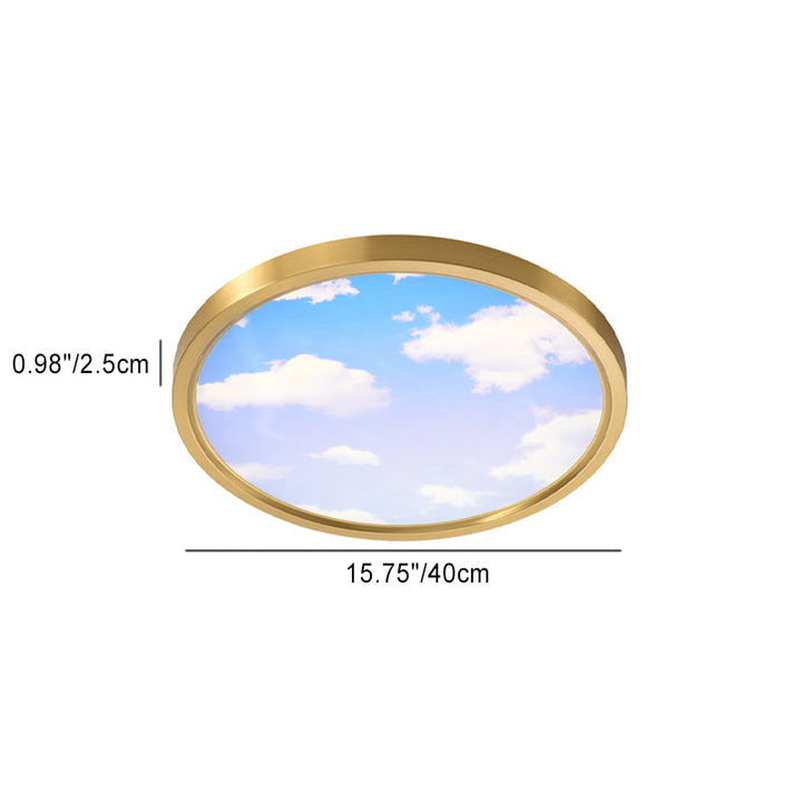 Moderne Einfachheit Vollkupfer Blauer Himmel Wolken Design Runder Acrylschirm LED Deckenleuchte für Wohnzimmer 