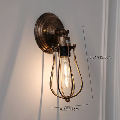 Traditional Vintage Cage Iron 1-Light Wall Sconce Lamp For Living Room