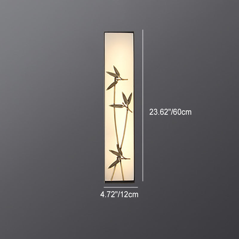 Applique murale LED traditionnelle en cuivre chinois marbre cubique feuille de bambou fleur de lotus ginkgo biloba pour chevet 