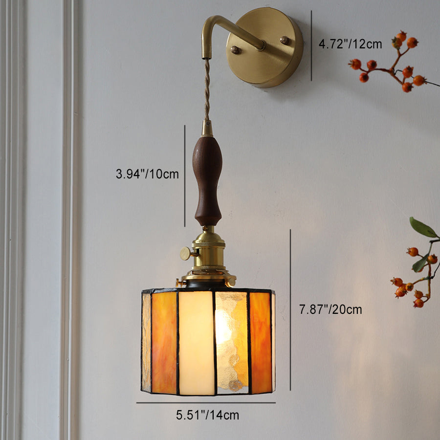 Lampe murale contemporaine rétro en verre teinté cylindrique en cuivre avec 1 lumière pour chambre 