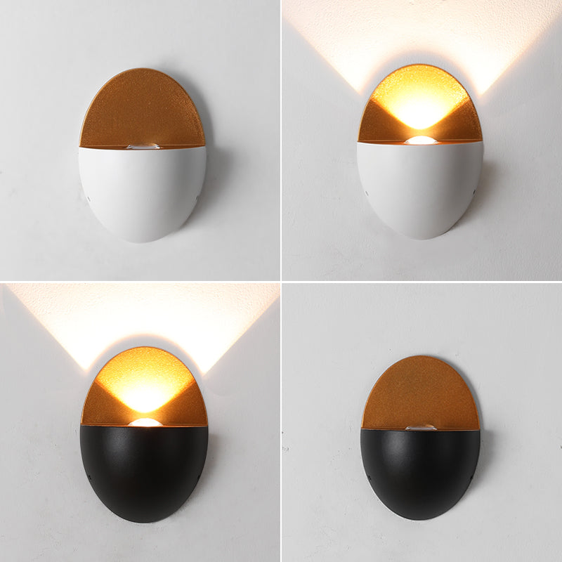 مصباح حائط LED خارجي مقاوم للماء من الألومنيوم بشكل بيضاوي بتصميم عصري بسيط للفناء الخارجي 