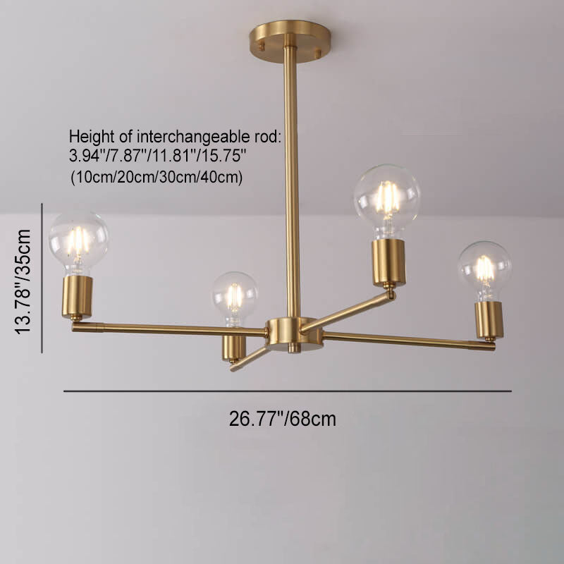 Contemporary Nordic Copper Branch Design 3/4/6/8/10-Light Chandelier For Living Room