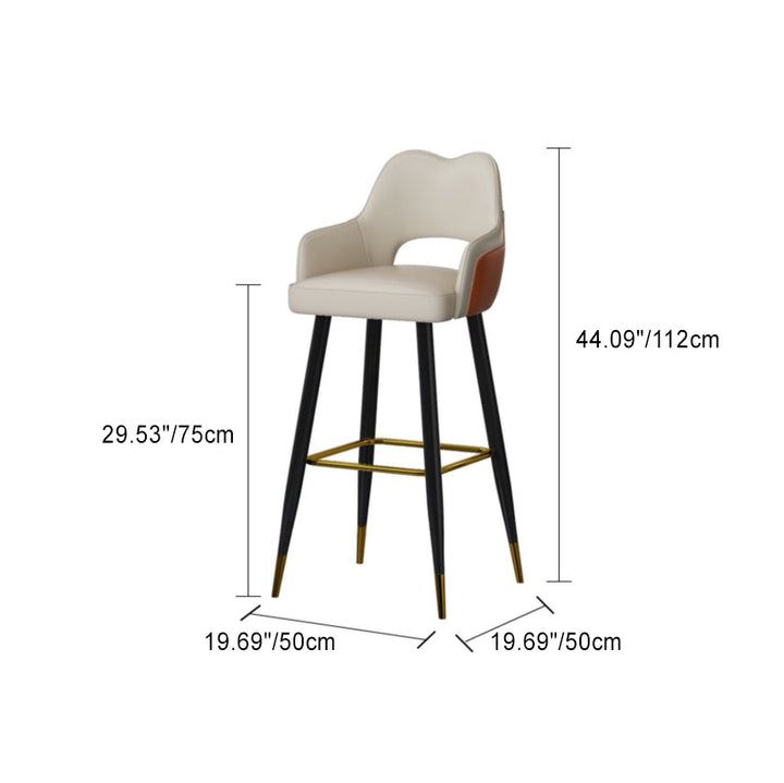 Modern Minimalist Square Wave Faux Leather Iron Bar Stool Armrest Backrest For Dining Room
