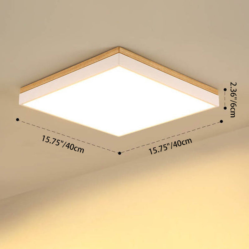 Moderne minimalistische LED-Deckenleuchte zur flachen Montage aus massivem Holz und Acryl in quadratischer Rechteckform für das Wohnzimmer 
