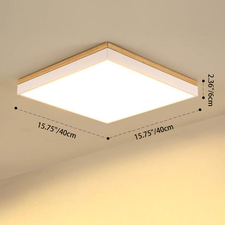 Moderne minimalistische LED-Deckenleuchte zur flachen Montage aus massivem Holz und Acryl in quadratischer Rechteckform für das Wohnzimmer 
