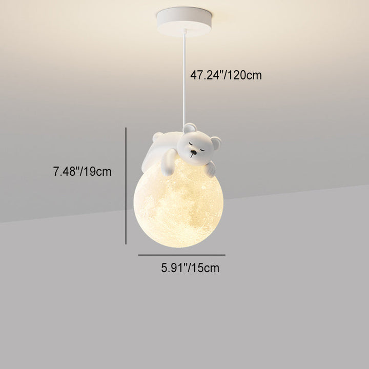 Lámpara colgante contemporánea creativa de resina con forma de conejo y luna de 1 luz para niños, para sala de estar 