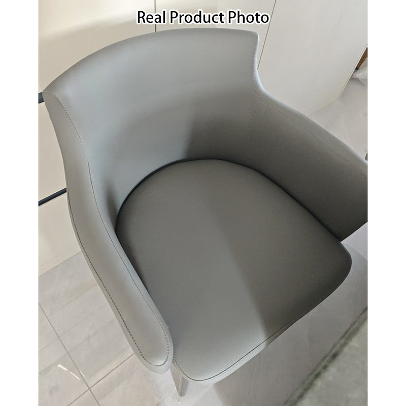 Chaise de salle à manger moderne minimaliste carrée en cuir microfibre rembourré avec dossier et accoudoir en métal 