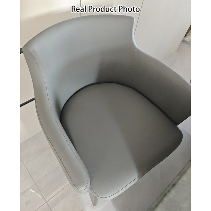 Chaise de salle à manger moderne minimaliste carrée en cuir microfibre rembourré avec dossier et accoudoir en métal 