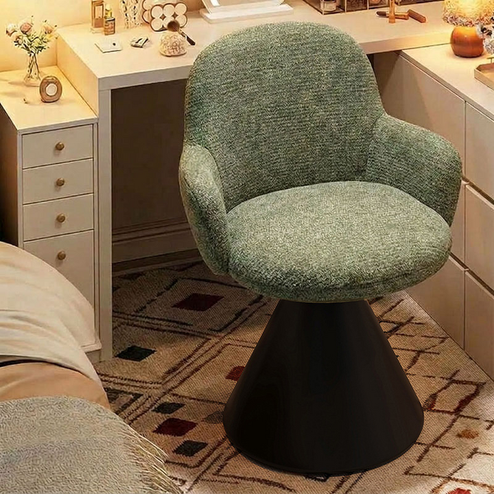 Taburete de tocador giratorio contemporáneo nórdico, cónico, curvado, de algodón y lino estampado, terciopelo y acero al carbono, sin respaldo ni brazos, para dormitorio 