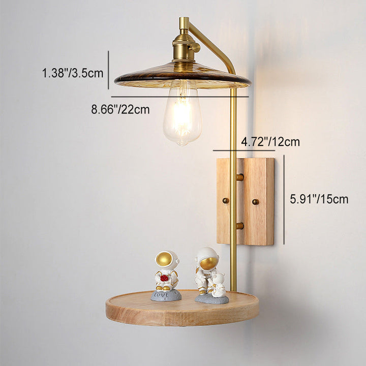 Traditional Vintage Round Wood Iron Glass 1-Light Wall Sconce Lamp For Bedroom