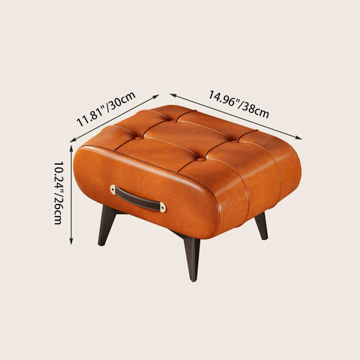 Contemporary Scandinavian PU Leather Solid Wood Metal Rectangular Low Stool For Living Room