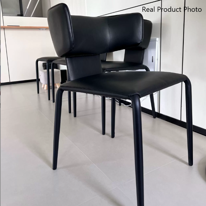 Silla de comedor contemporánea de lujo cuadrada con respaldo, en cuero de microfibra, metal y estructura de madera contrachapada, para comedor 