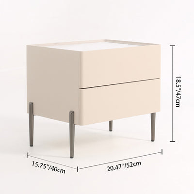 Contemporary Scandinavian Square Cream White 2-Drawer Storage Nightstand - Stone Slab Top Bedside Table For Bedroom