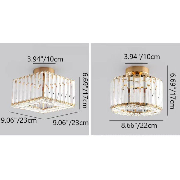Modern Luxury Crystal Hardware Round Square 1-Light Semi-Flush Mount Ceiling Light for Living Room