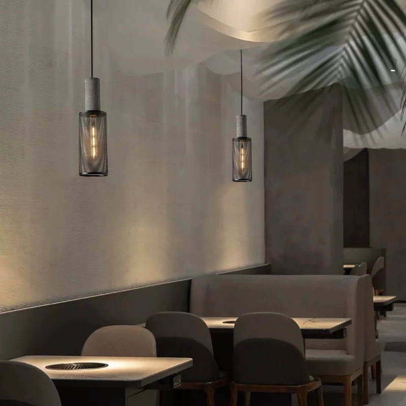 Contemporary Industrial Cylinder Metal Cement 1-Light Pendant Light For Living Room