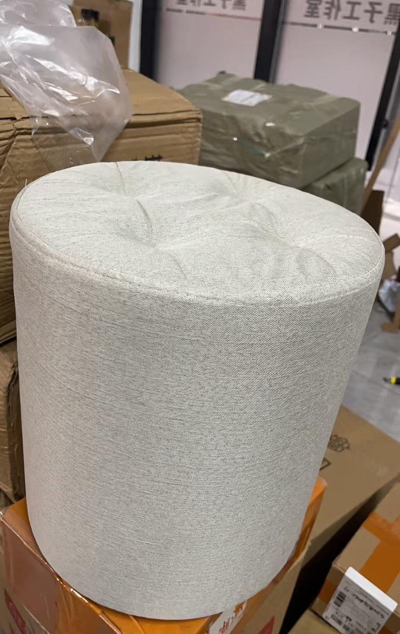 Modern Minimalist Round Solid Wood Cotton Linen Sponge Low Stool Backless Armless For Living Room