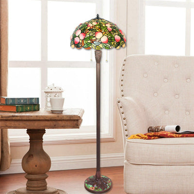 Traditionelle Tiffany-Stehlampe mit Buntglas und pfirsichfarbenem Hardware-Sockel, 3 Lichter, für das Home Office 
