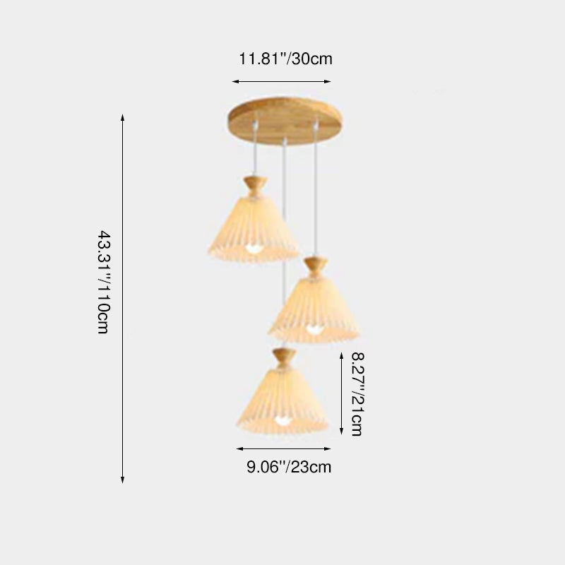 Lustre nordique à cône plissé en bois, 1/3 lumières, luminaire d&