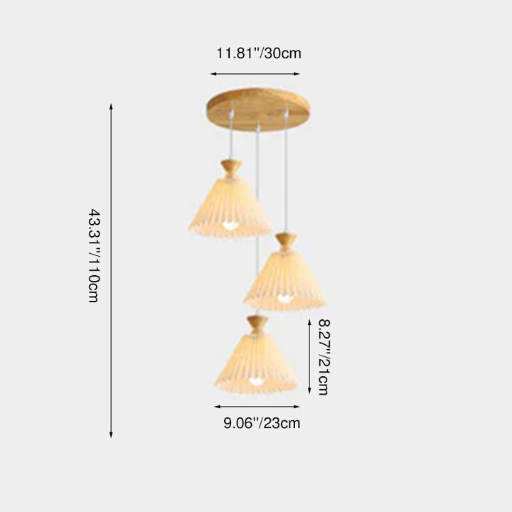 Lustre nordique à cône plissé en bois, 1/3 lumières, luminaire d&