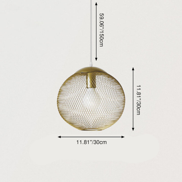 Lámpara colgante de globo de 1 luz con malla de hierro dorado industrial 