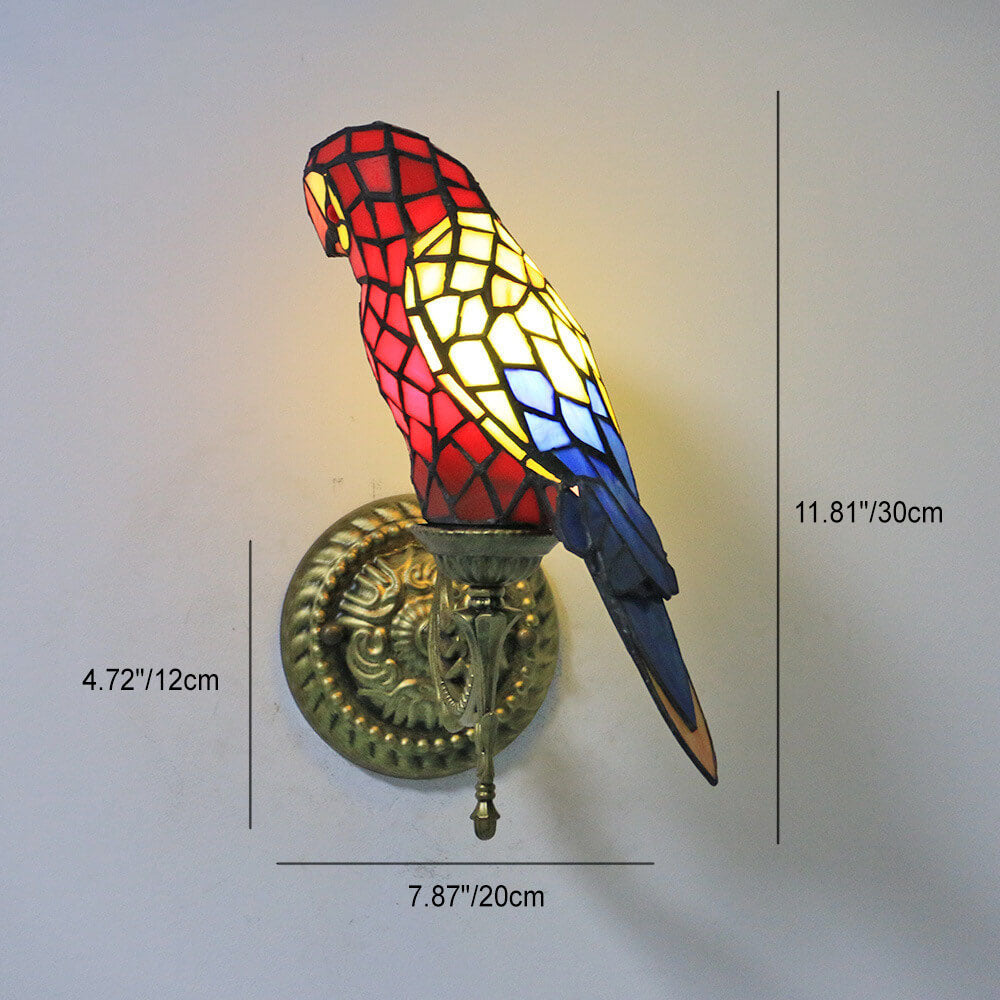 Applique murale à 1 lumière en verre teinté perroquet vintage Tiffany 