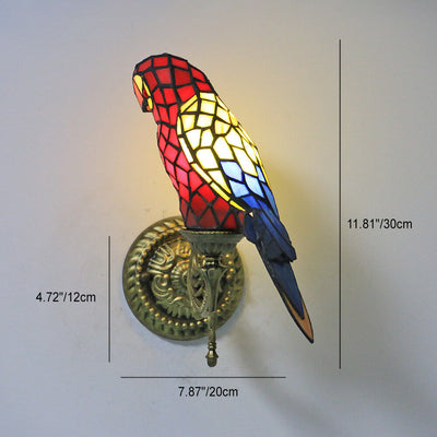 Tiffany Vintage Parrot Stained Glass 1-Light Wall Sconce Lamp