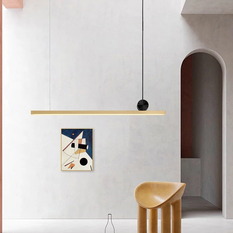 Lustre Contemporain en Cuivre Complet avec Ligne Droite en Acrylique et LED pour Îlot Luminaire Suspendu pour Salon 