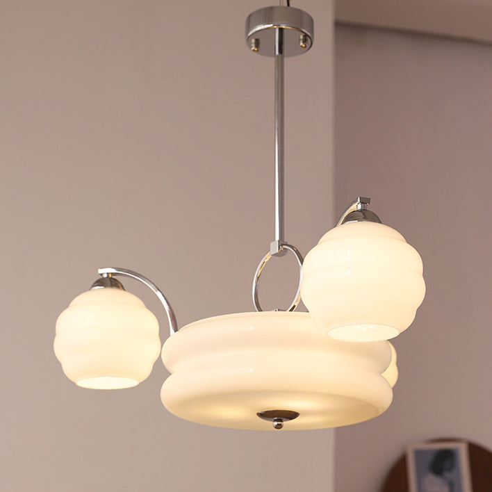 Lustre Moderne à Branches Courbées Style Mi-Siècle avec Baguette Ronde et Globes en Verre et Fer 4/6/8 Lumières pour Salon 