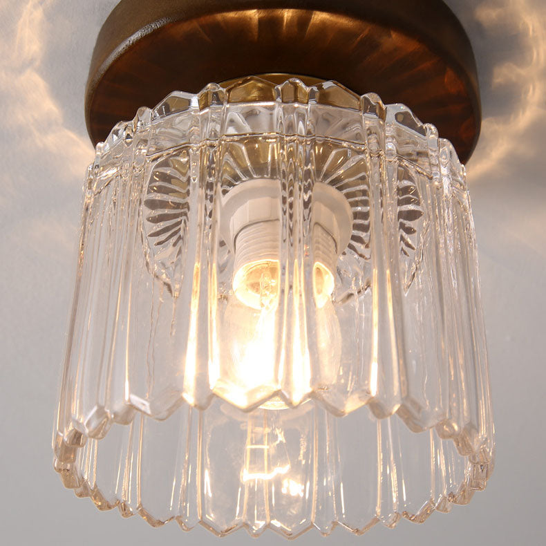 Modern Transitional Glass Cup Shape Solid Wood 1-Light Semi-Flush Mount Ceiling Light For Living Room
