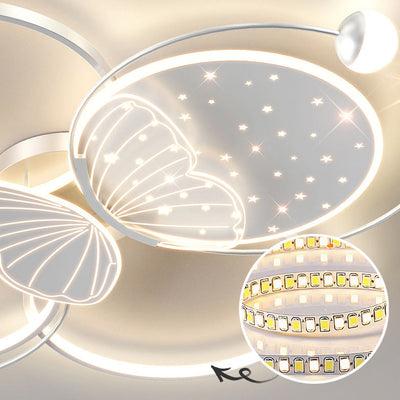 Luz de techo LED empotrada de hierro acrílico creativa contemporánea con mariposa para dormitorio 