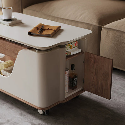 Table d'appoint réglable en hauteur avec plateau en pierre frittée rectangulaire nordique contemporain à roulettes à 3 niveaux pour salon 