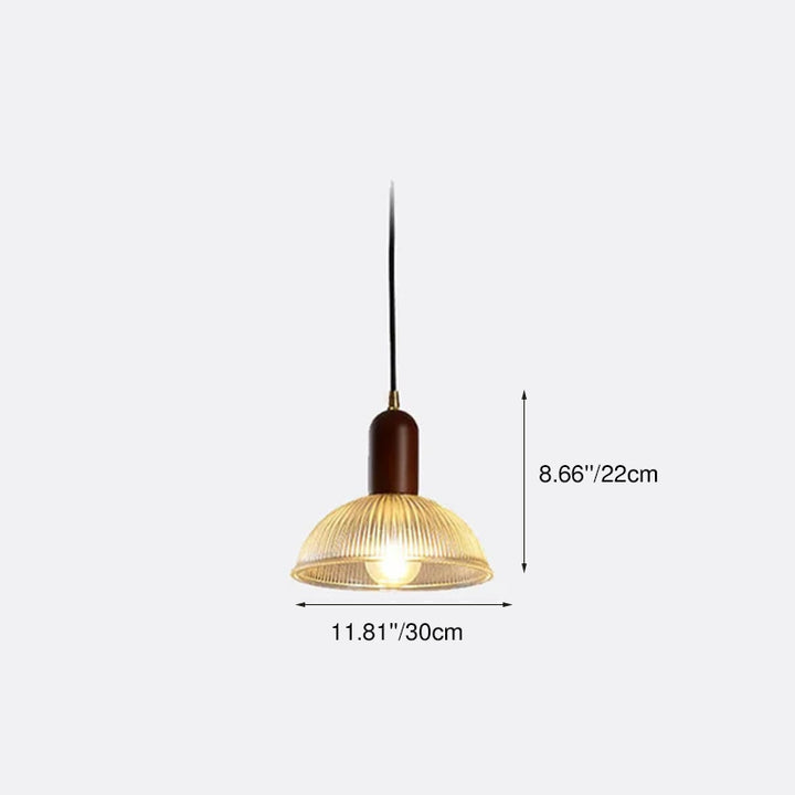 Vintage geripptes Glas 1-Licht Schalenpendelleuchte 