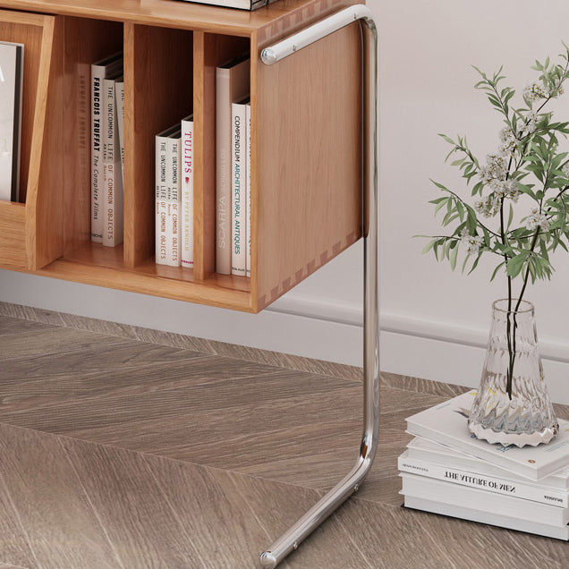 Contemporary Nordic Rectangular Pine Wood Plywood Stainless Steel End Table 2-Tier For Living Room