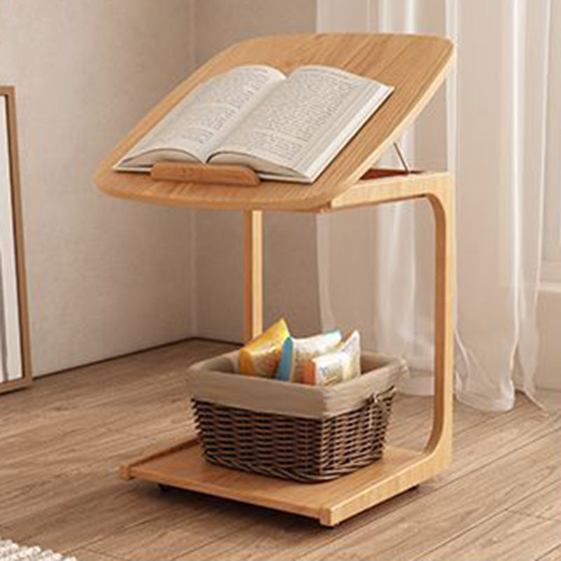 Zeitgenössischer japanischer quadratischer runder Glas-Holz-Beistelltisch 2-stufig für das Wohnzimmer 